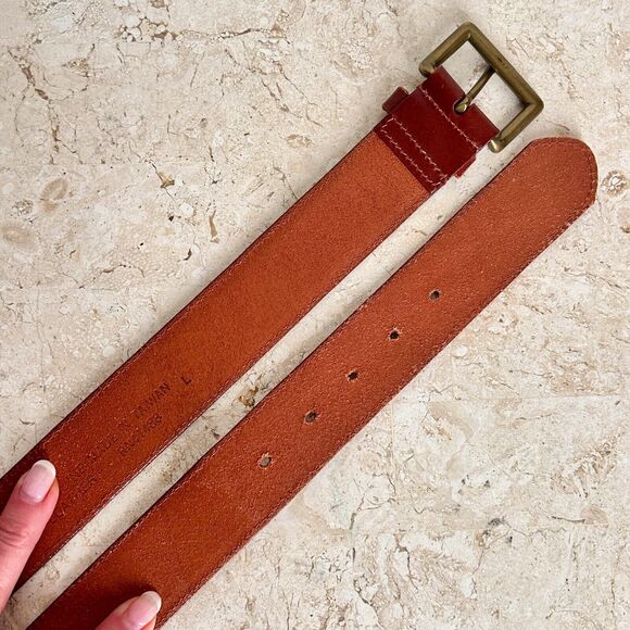 Tapestry Brown Leather Belt Womens Size L Geometric Aztec Indian Brass Buckle - Picture 6 of 8